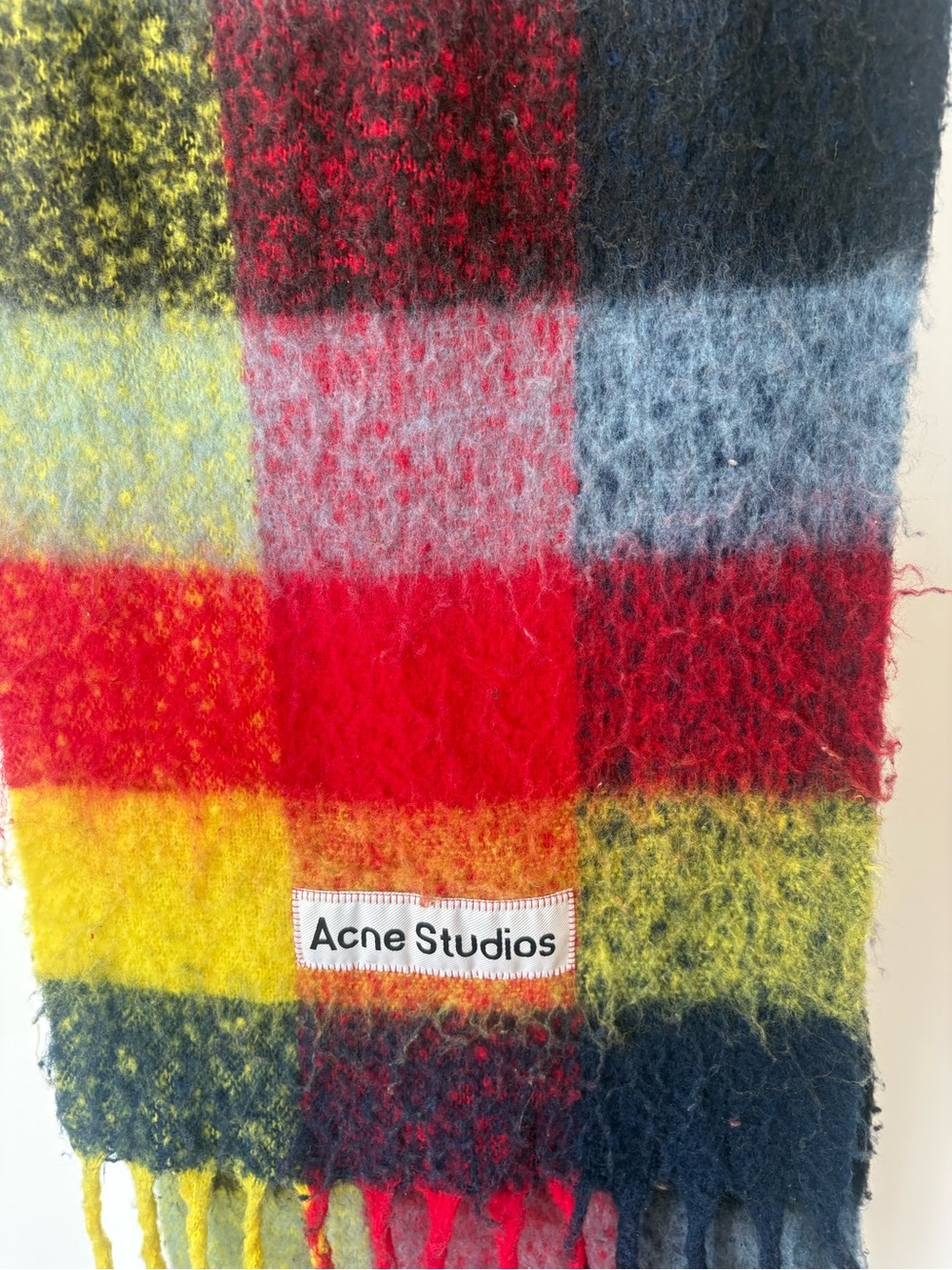 Acne Studios Multicolor Plaid Mohair Scarf - Red, Yellow, Blue, Gray